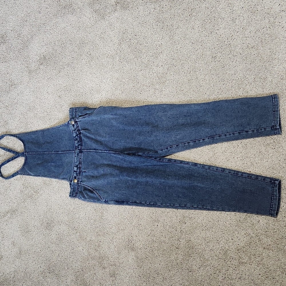 Z Supply Terry Knit Denim Criss Cross Overall Blue Wash Size Medium - Picture 6 of 13
